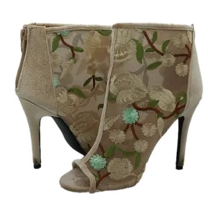 𝅺Quipd Cream Multicolored Floral Sheer Fabric Peep Toe Zip Heel High Heel Shoe