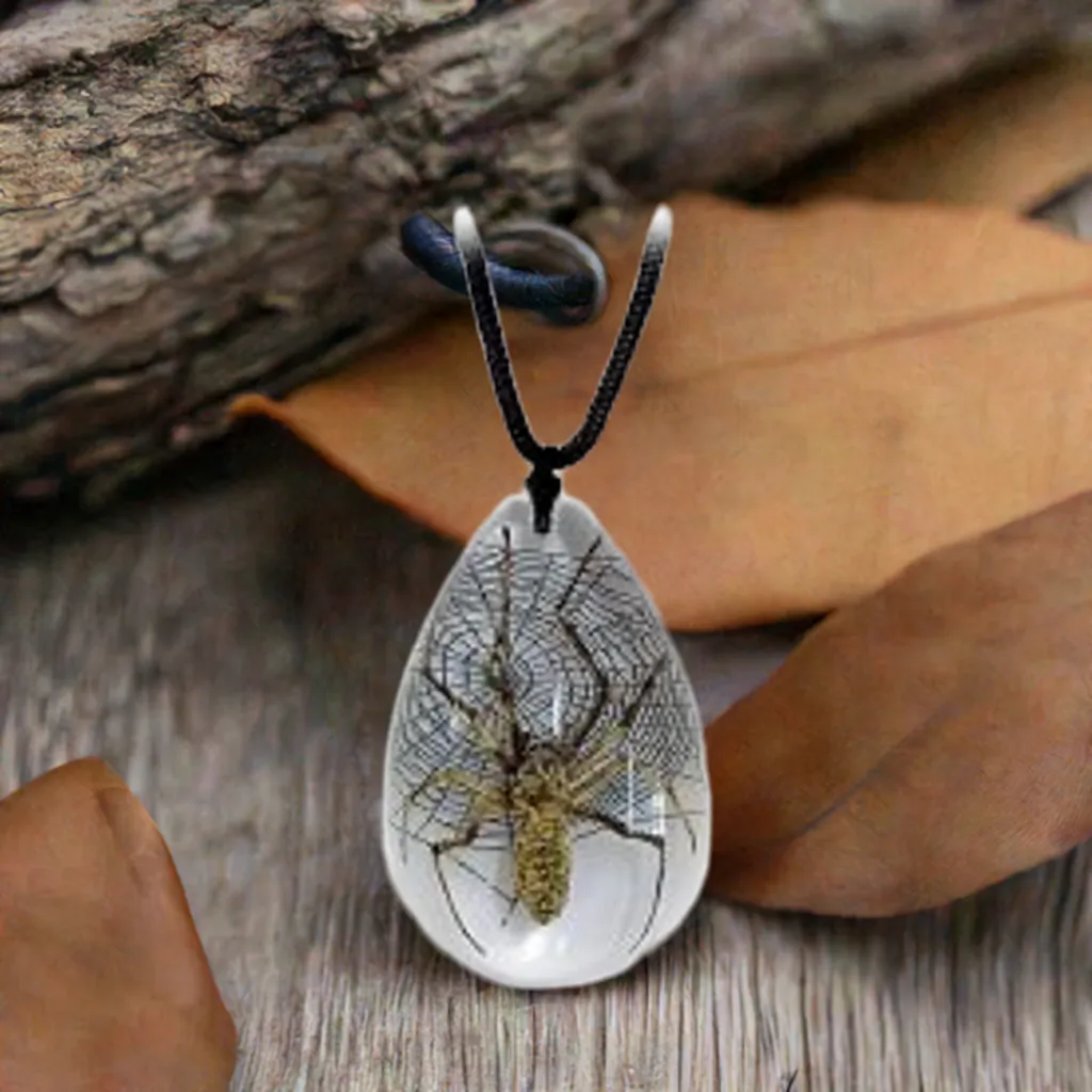 Real Spider Necklace Teardrop Shaped Clear Real Nature Gift