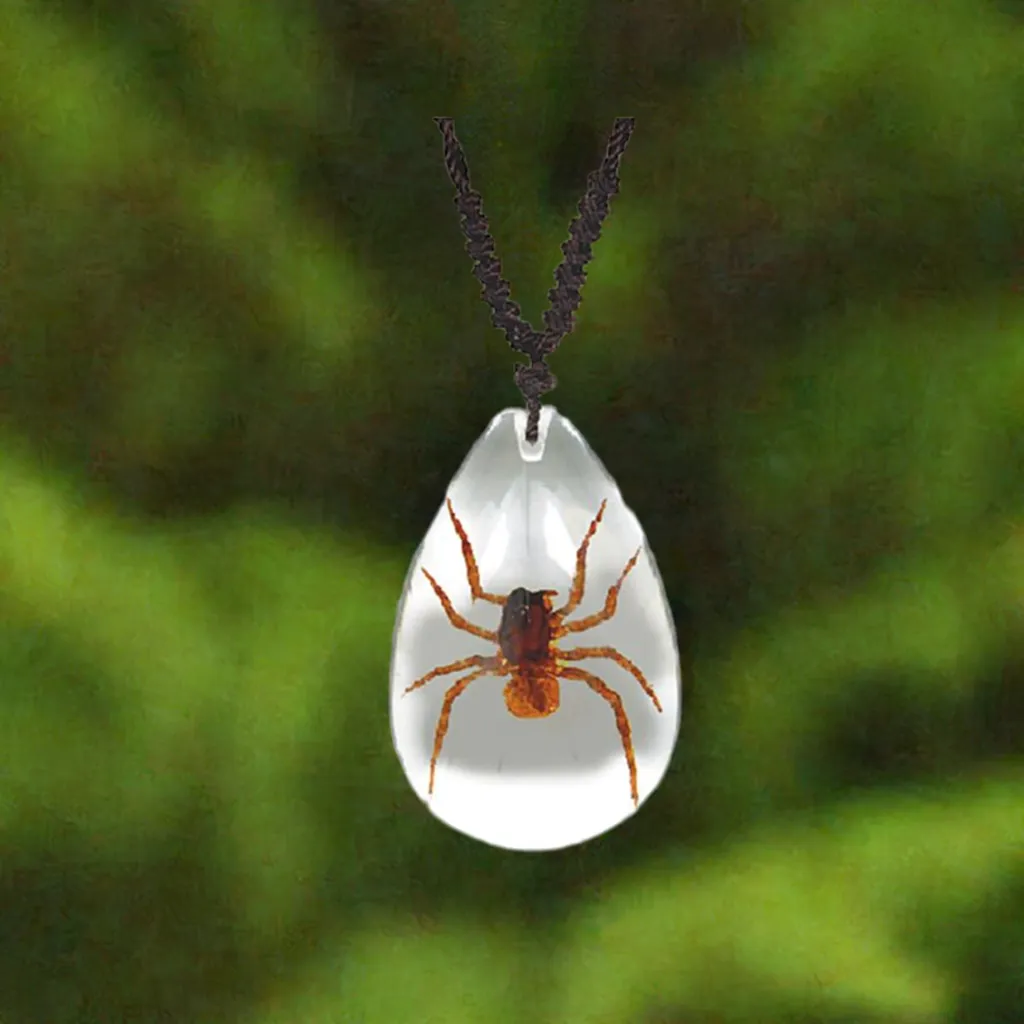 Real Spider Necklace Teardrop Shaped Clear Real Nature Gift