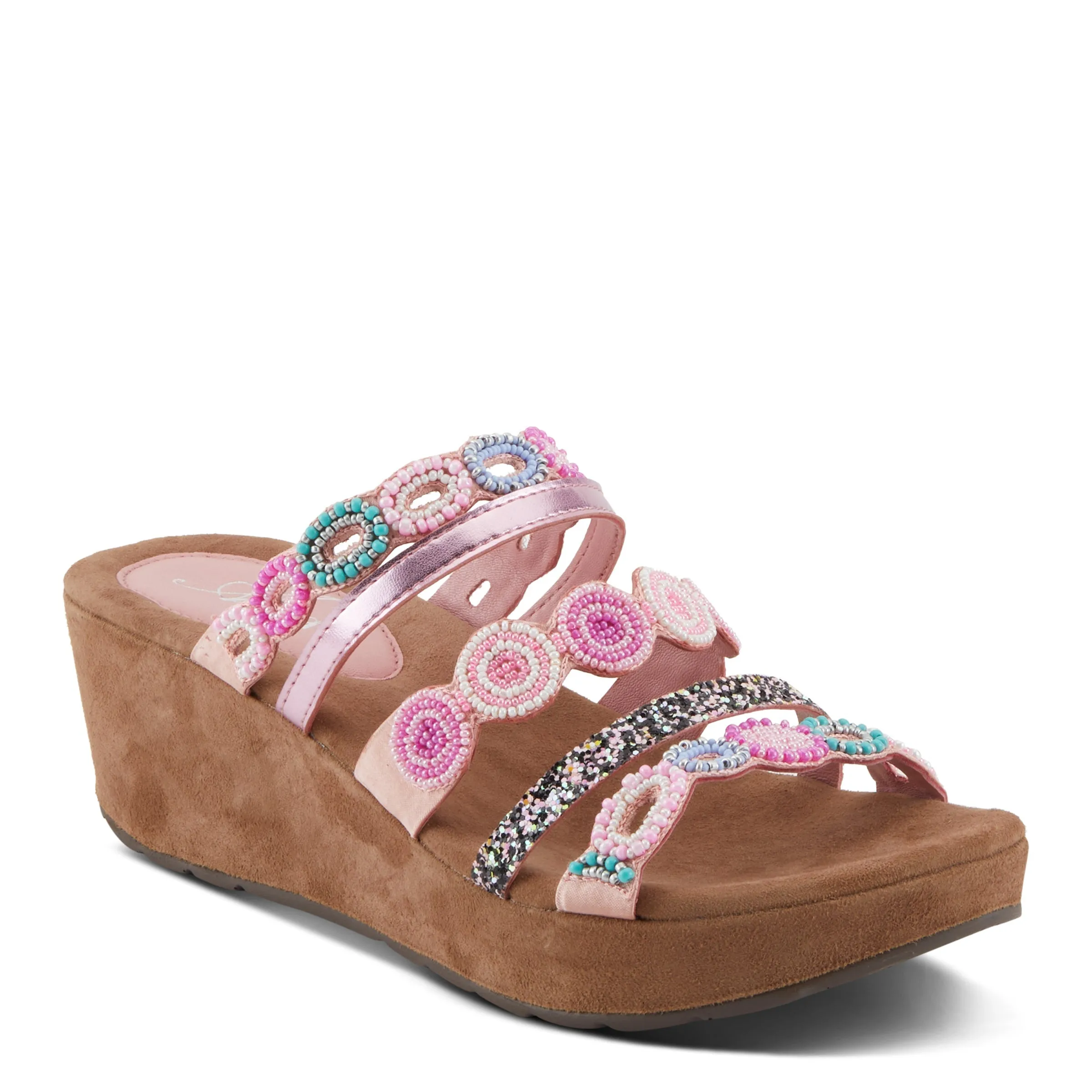 Spring Step Shoes  Azura Claretha Slide Sandal Women’s Beaded Suede Platform