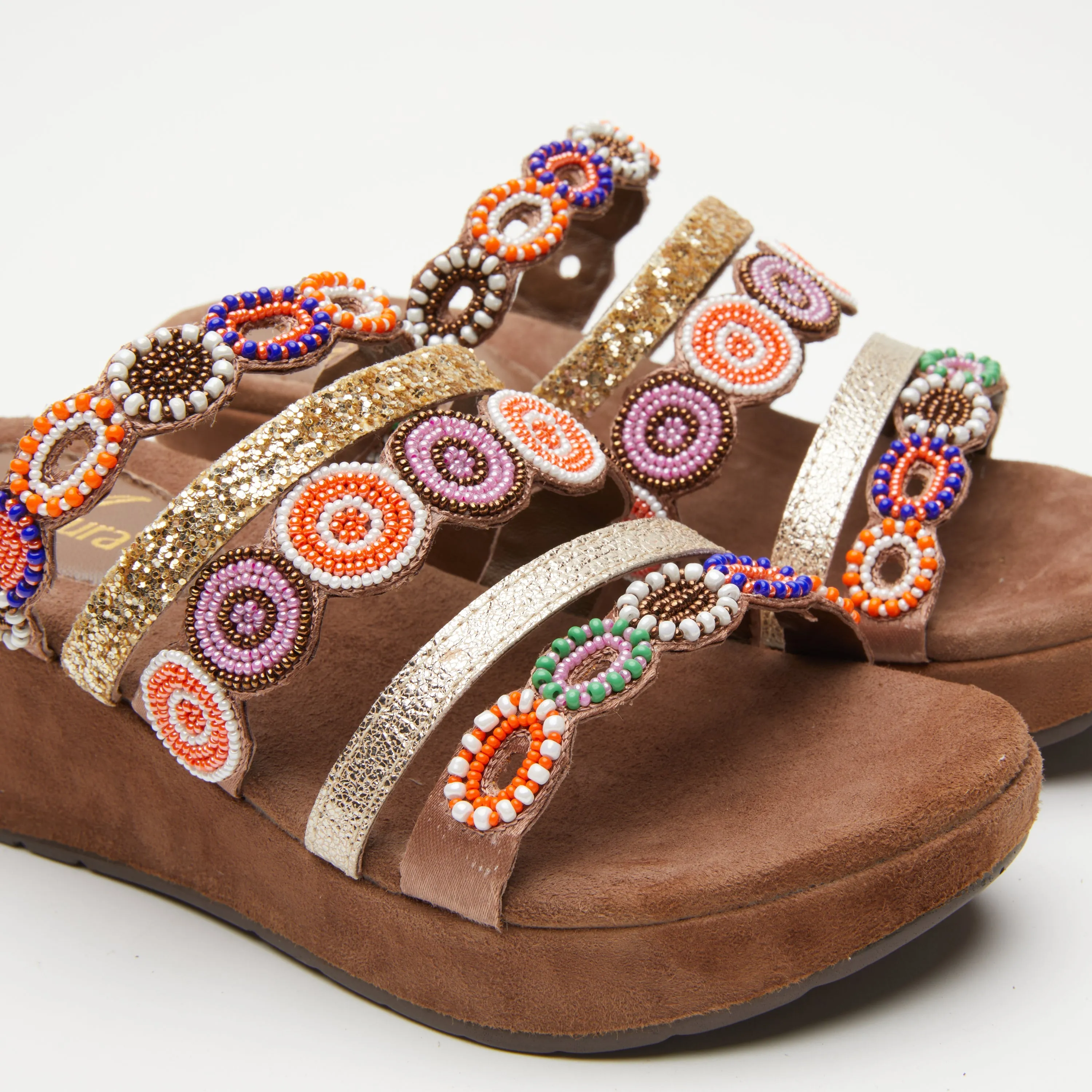 Spring Step Shoes  Azura Claretha Slide Sandal Women’s Beaded Suede Platform
