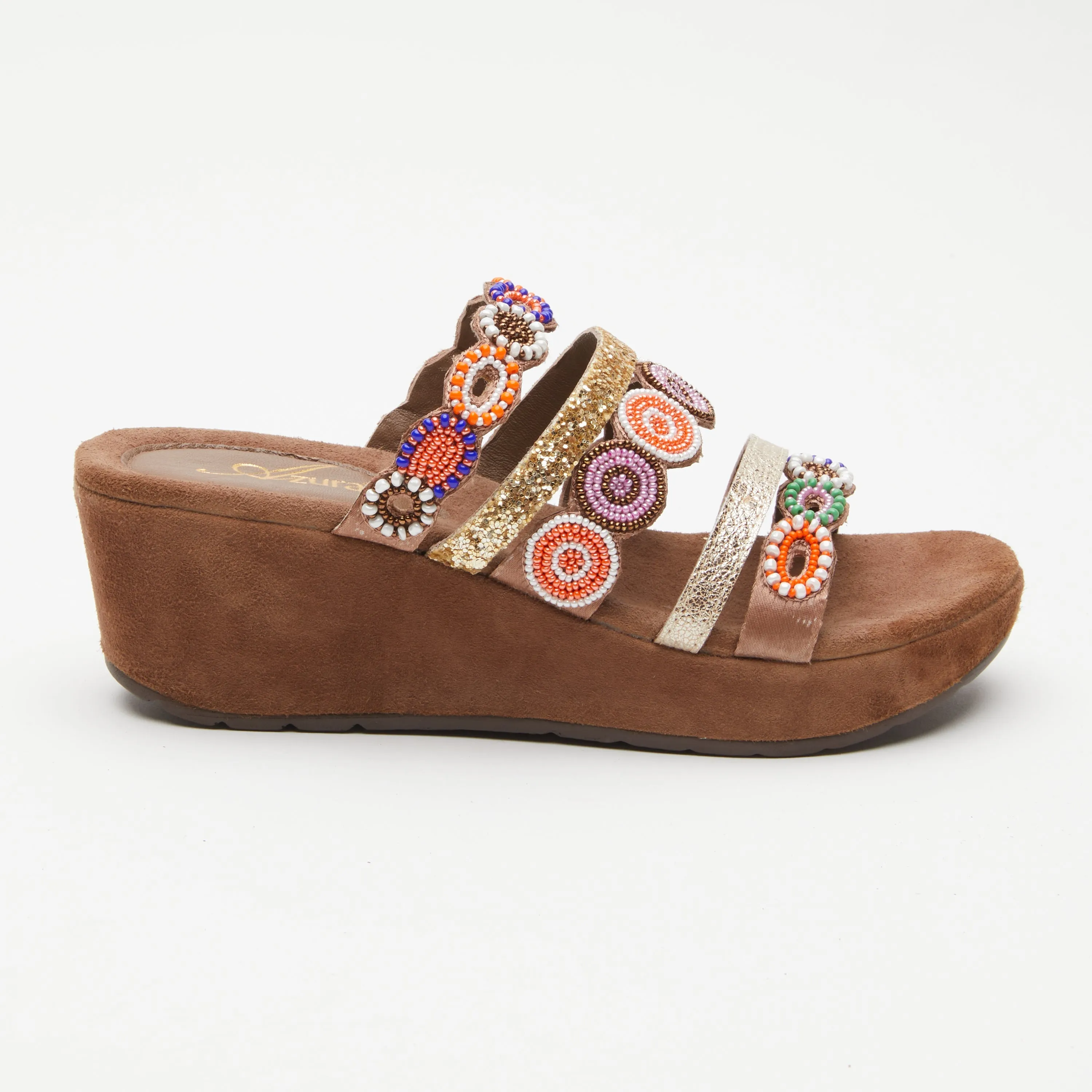 Spring Step Shoes  Azura Claretha Slide Sandal Women’s Beaded Suede Platform