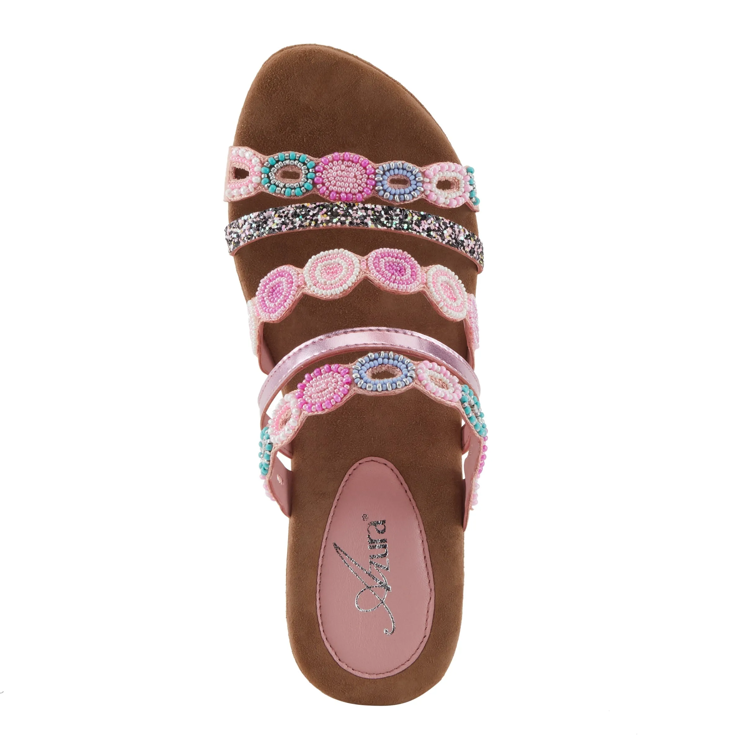 Spring Step Shoes  Azura Claretha Slide Sandal Women’s Beaded Suede Platform