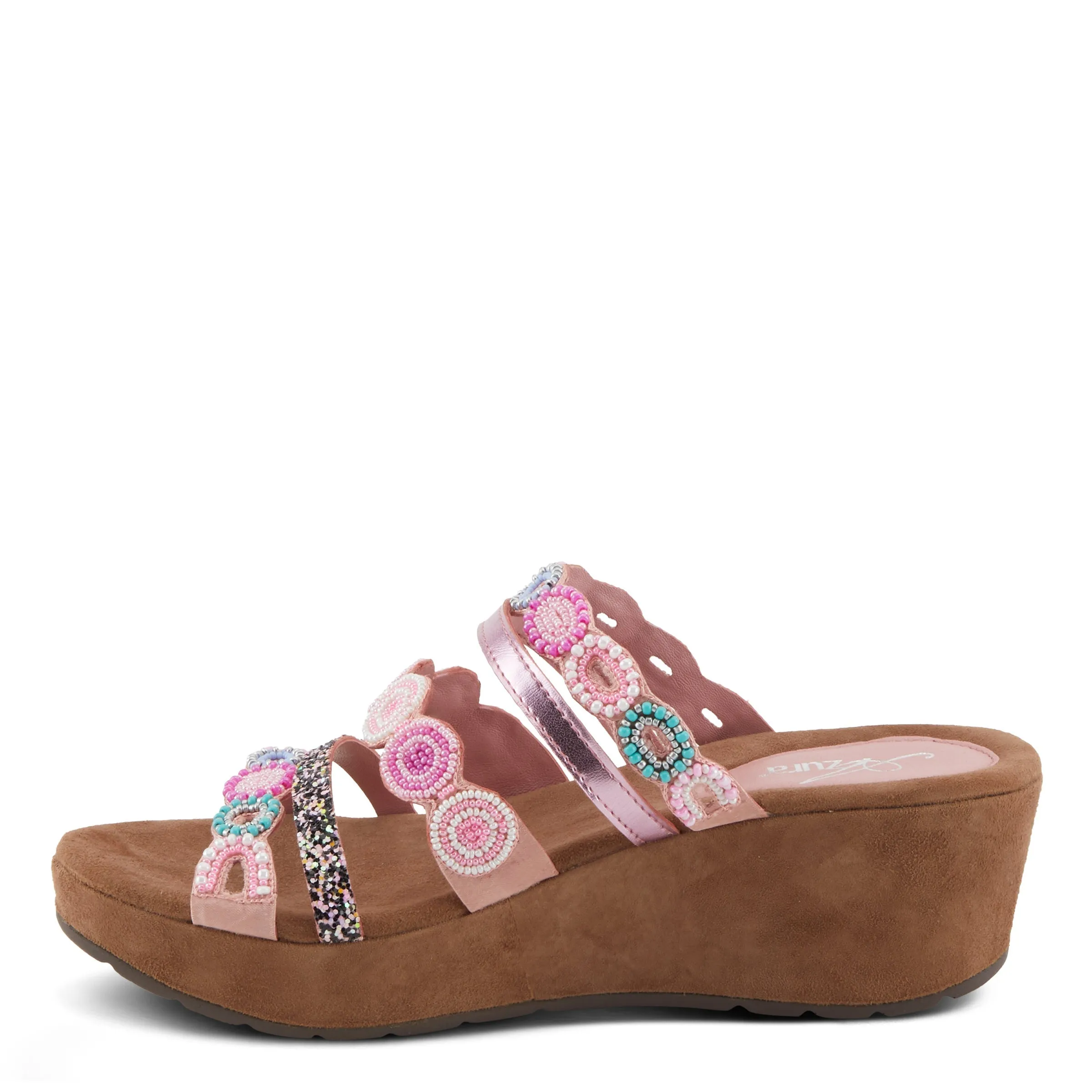 Spring Step Shoes  Azura Claretha Slide Sandal Women’s Beaded Suede Platform