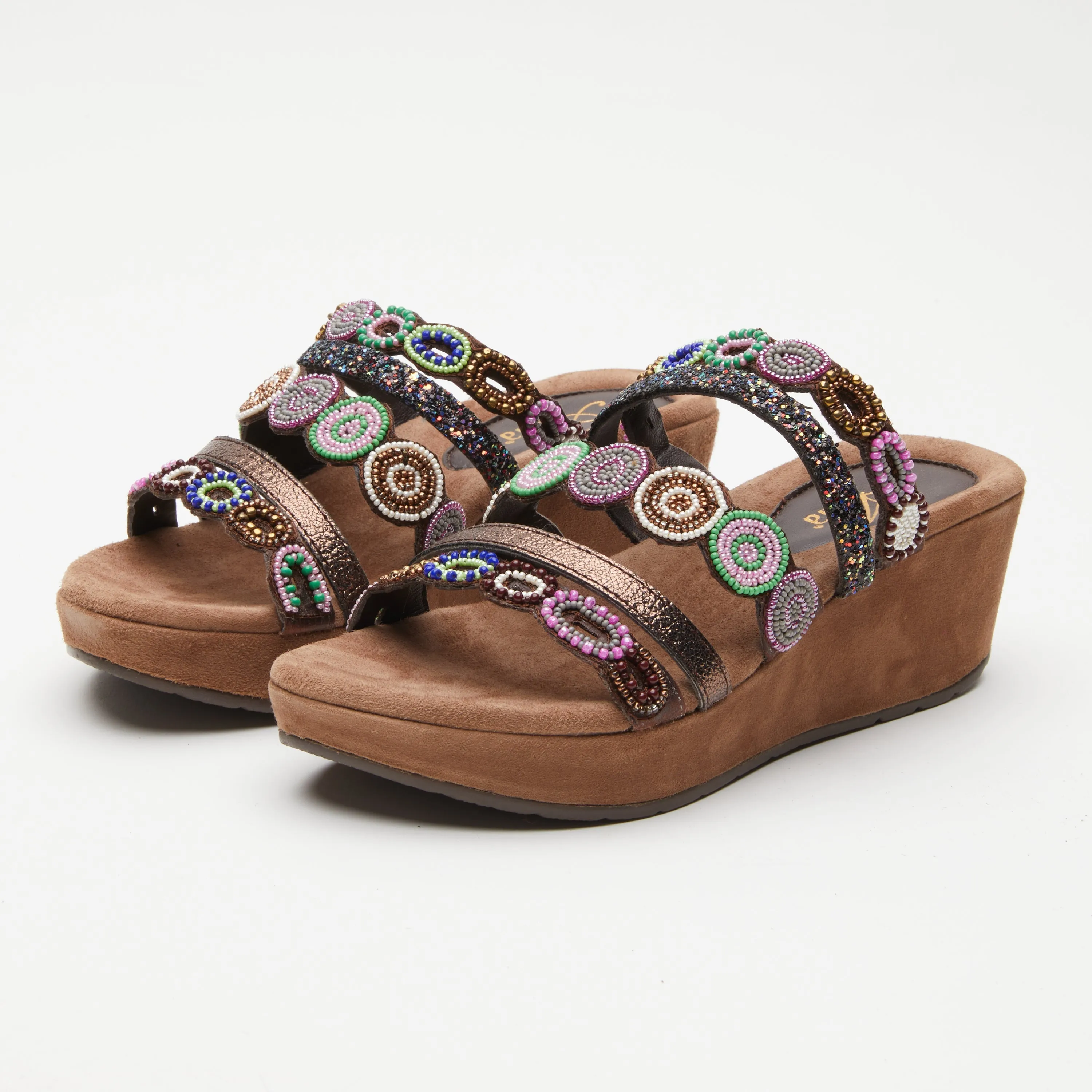 Spring Step Shoes  Azura Claretha Slide Sandal Women’s Beaded Suede Platform