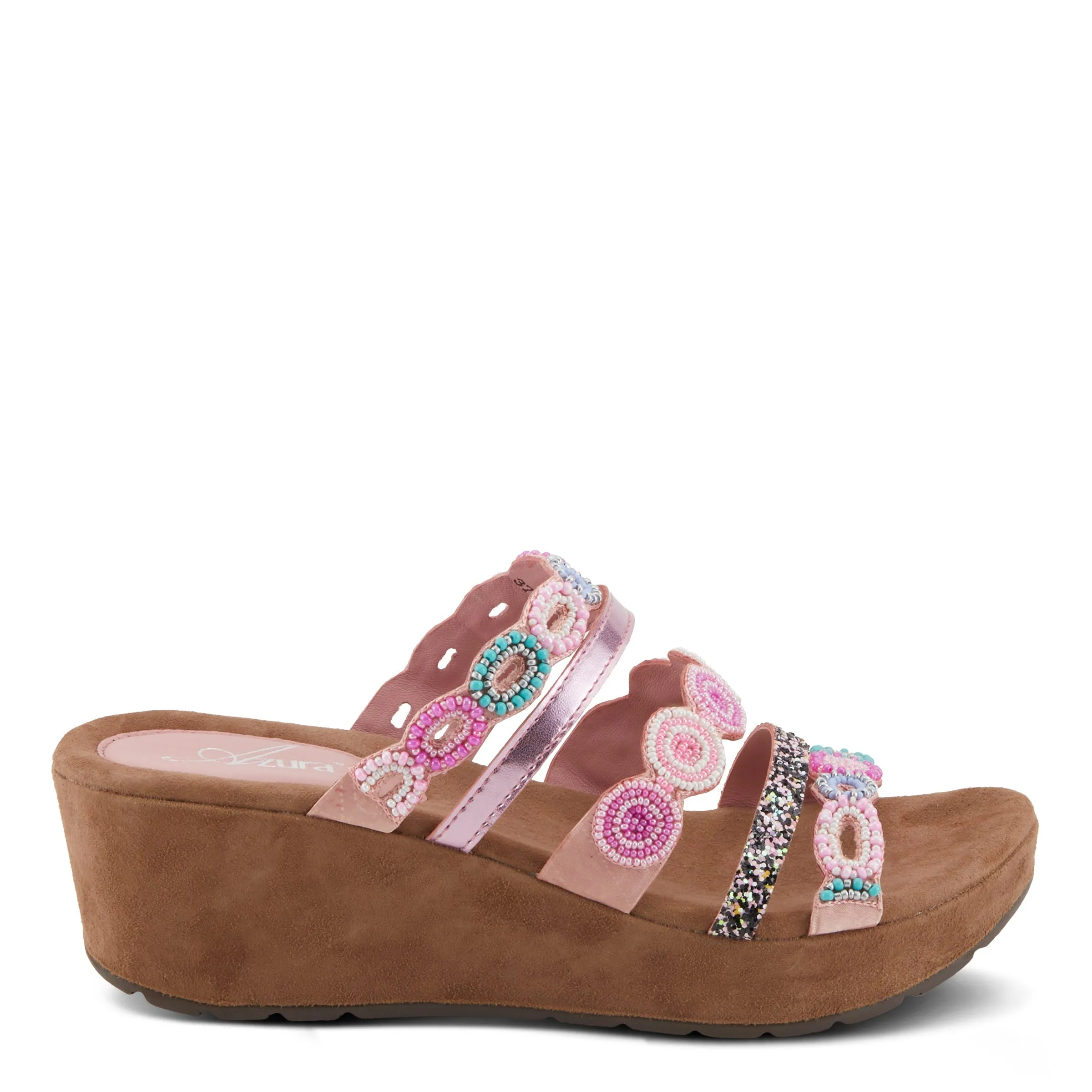 Spring Step Shoes  Azura Claretha Slide Sandal Women’s Beaded Suede Platform