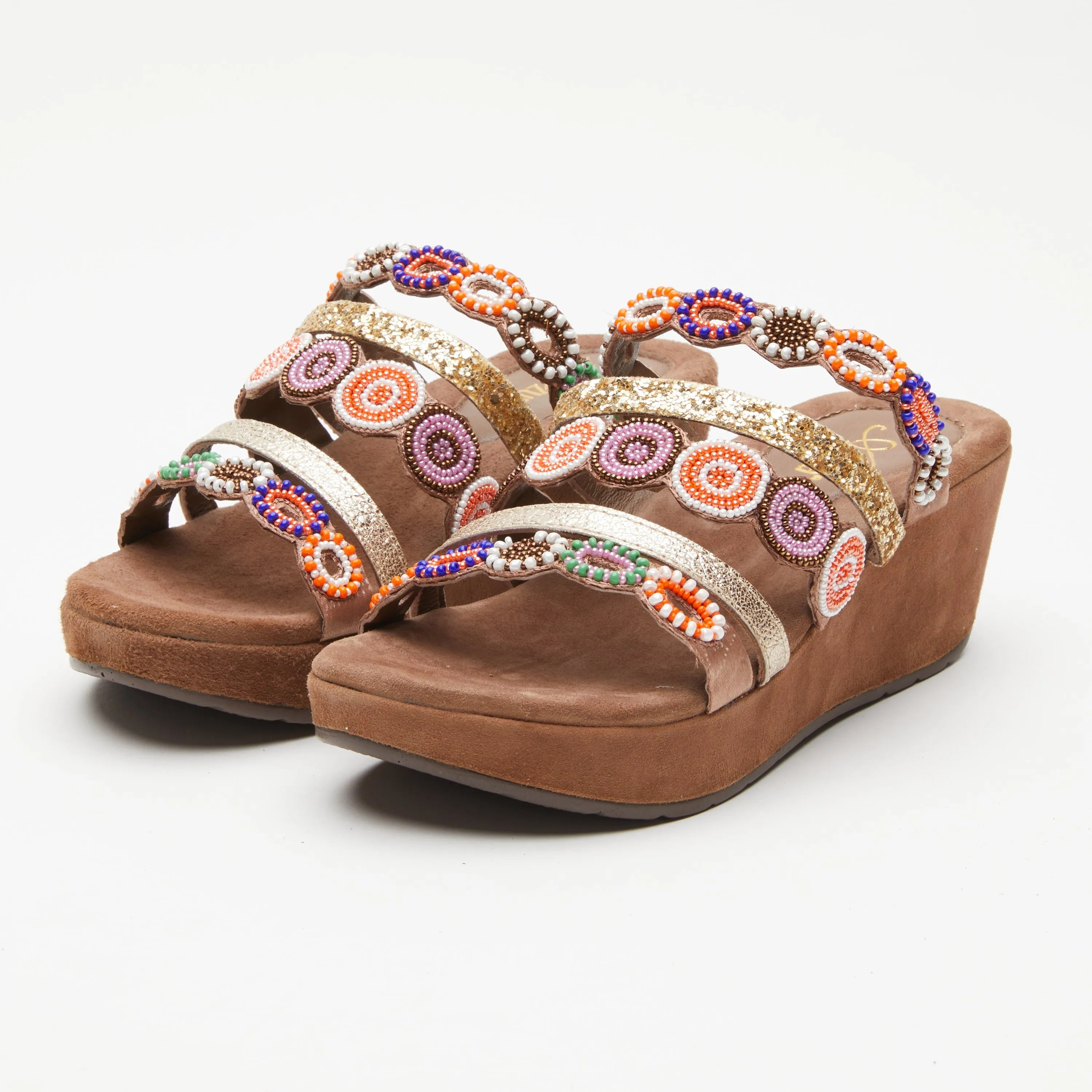Spring Step Shoes  Azura Claretha Slide Sandal Women’s Beaded Suede Platform
