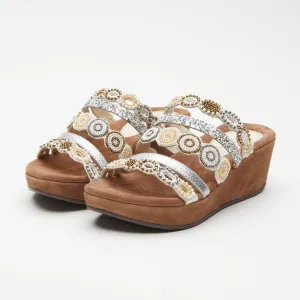 Spring Step Shoes  Azura Claretha Slide Sandal Women’s Beaded Suede Platform