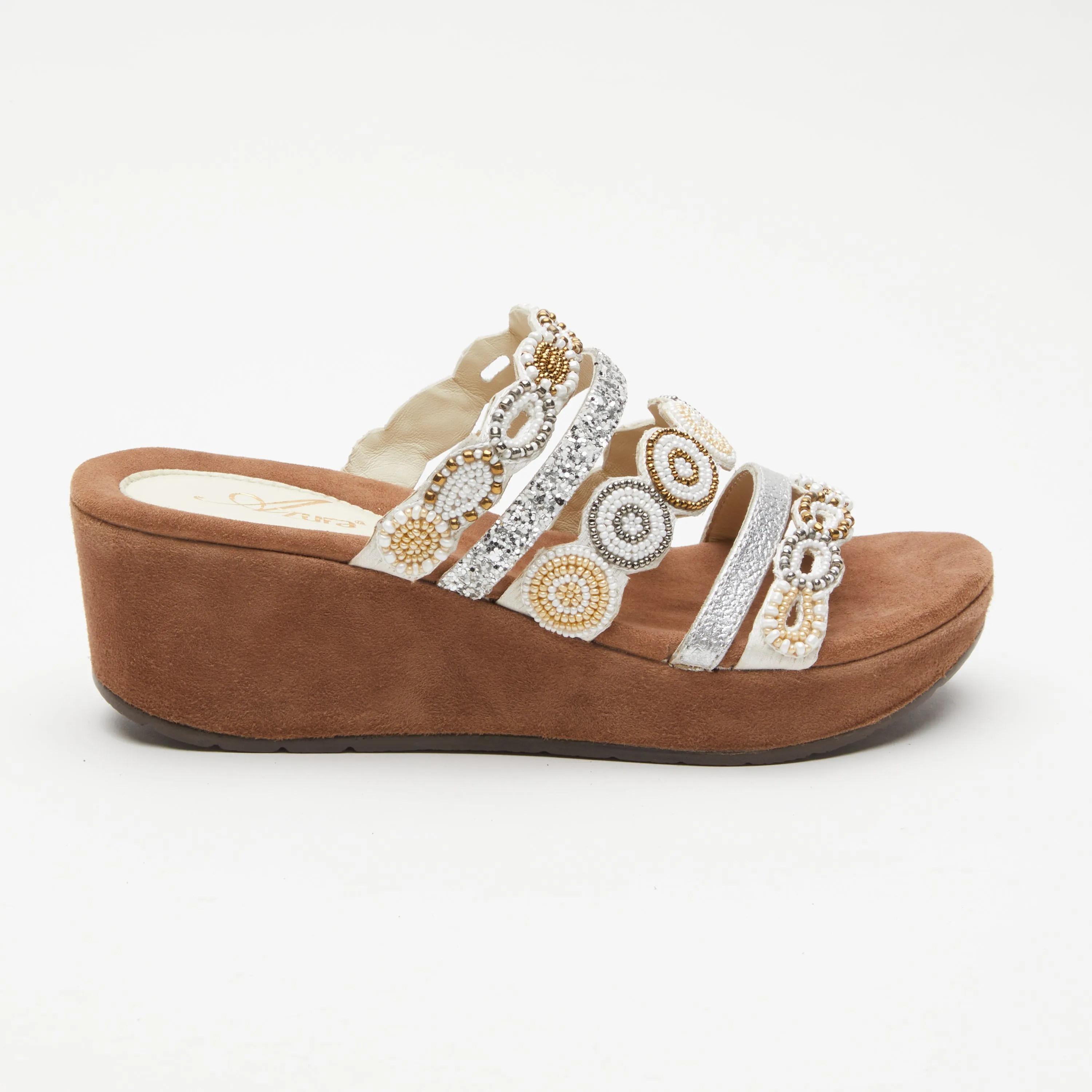 Spring Step Shoes  Azura Claretha Slide Sandal Women’s Beaded Suede Platform