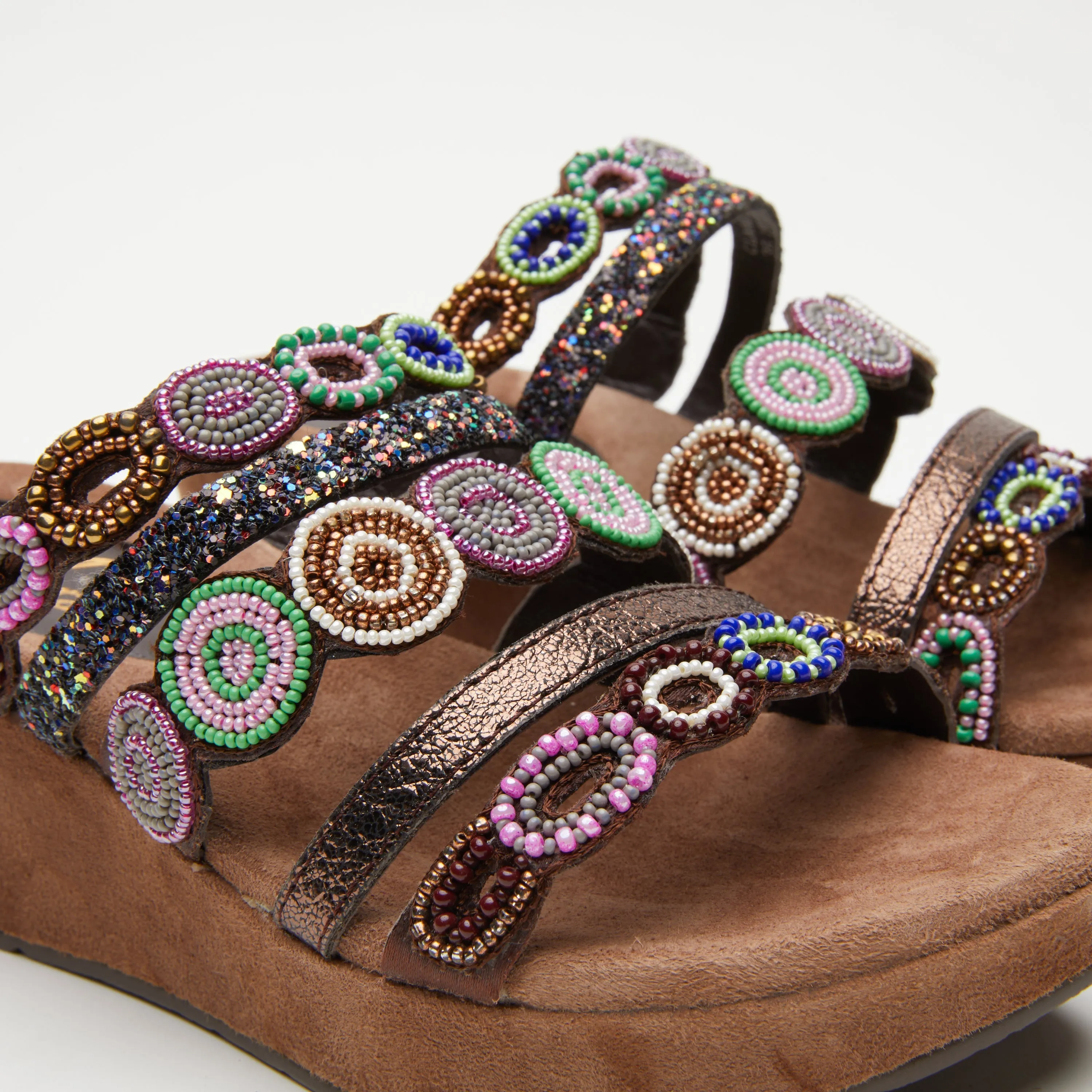 Spring Step Shoes  Azura Claretha Slide Sandal Women’s Beaded Suede Platform