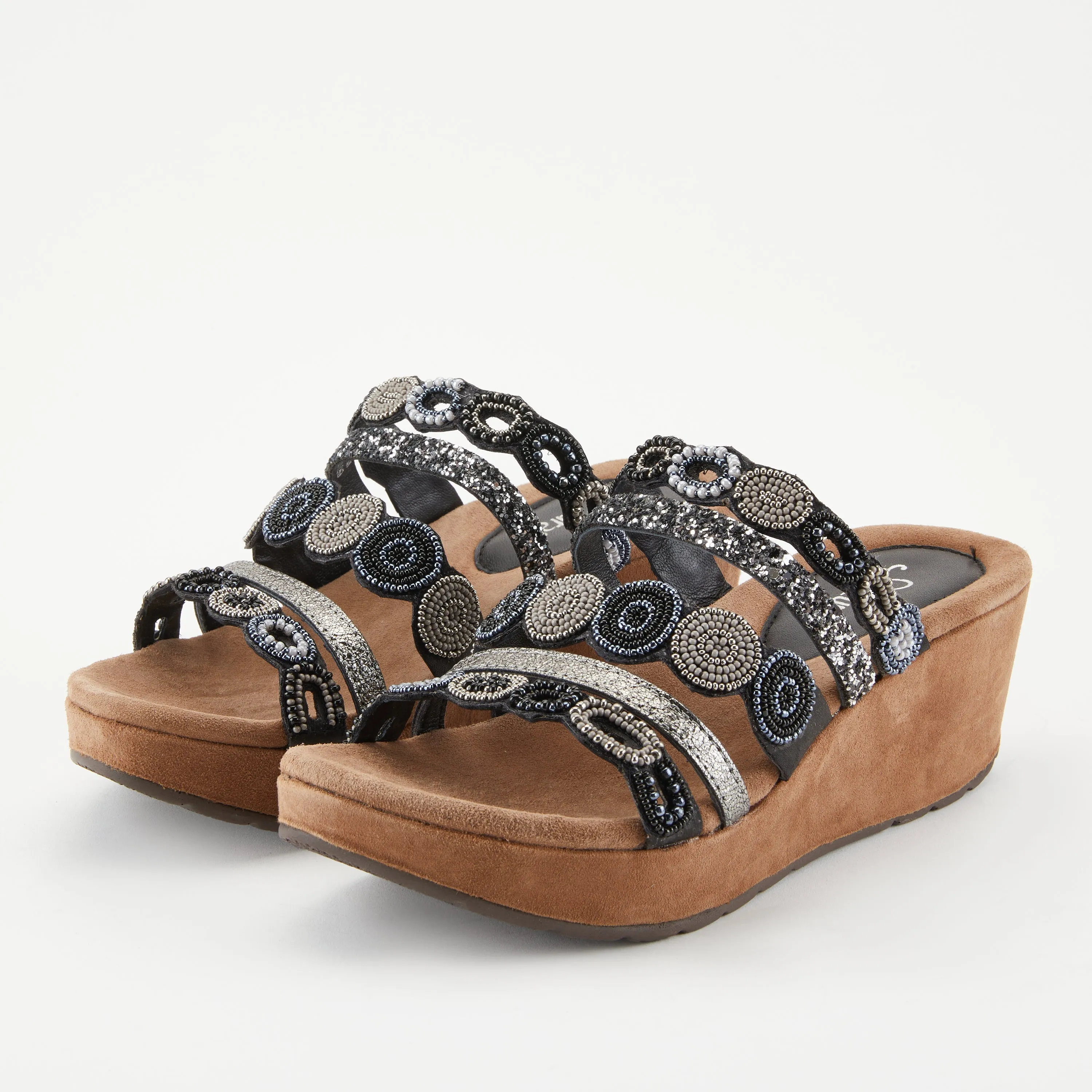Spring Step Shoes  Azura Claretha Slide Sandal Women’s Beaded Suede Platform