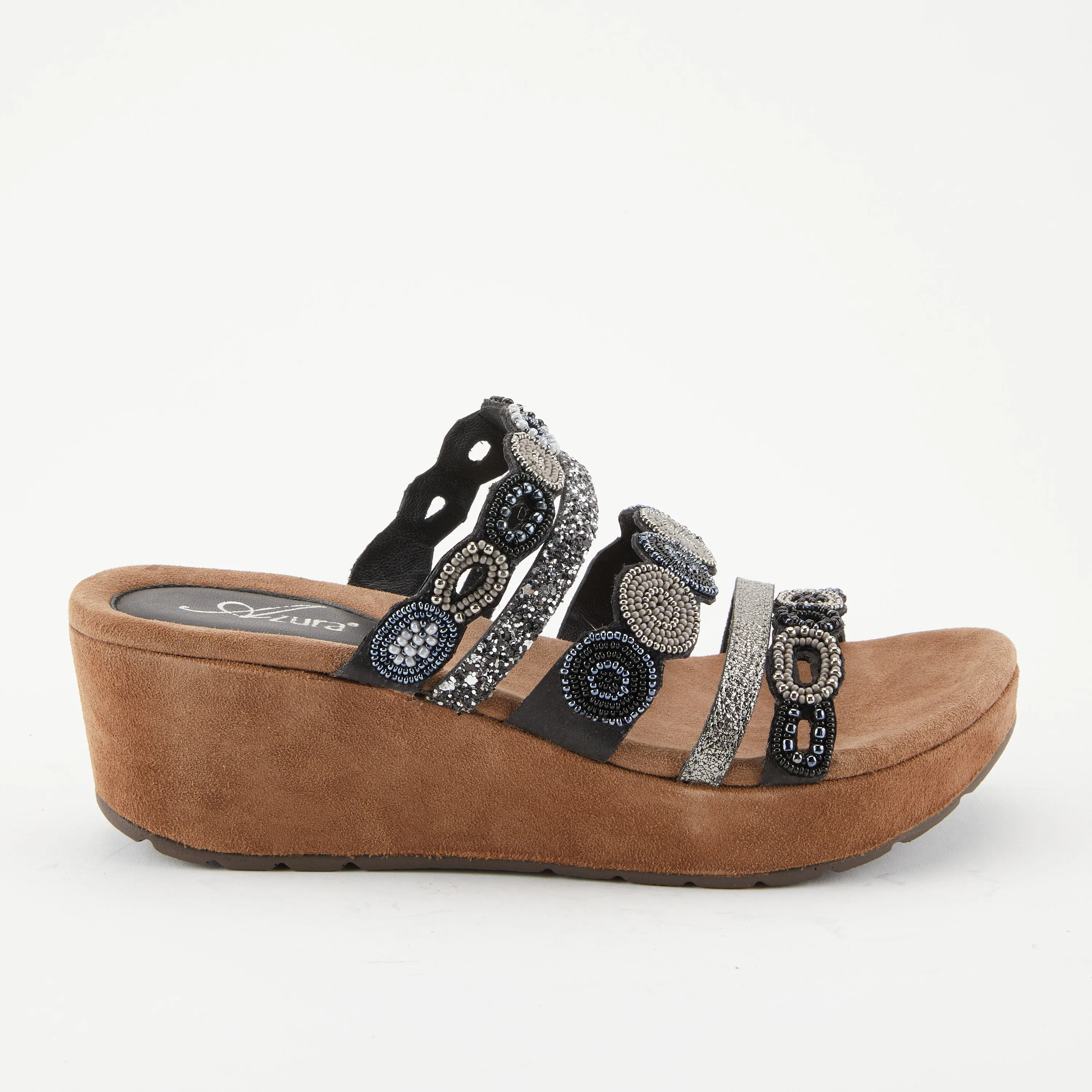 Spring Step Shoes  Azura Claretha Slide Sandal Women’s Beaded Suede Platform