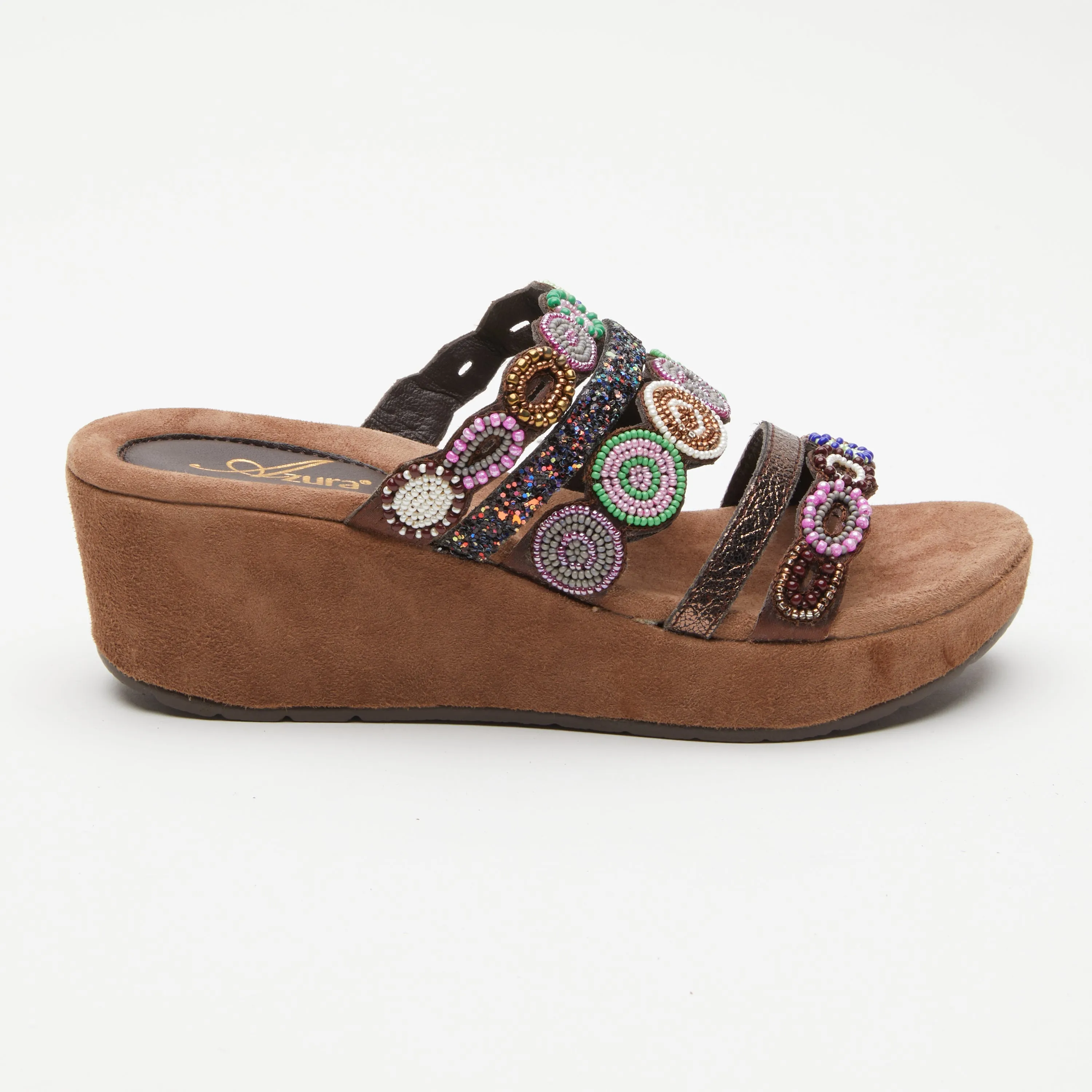 Spring Step Shoes  Azura Claretha Slide Sandal Women’s Beaded Suede Platform