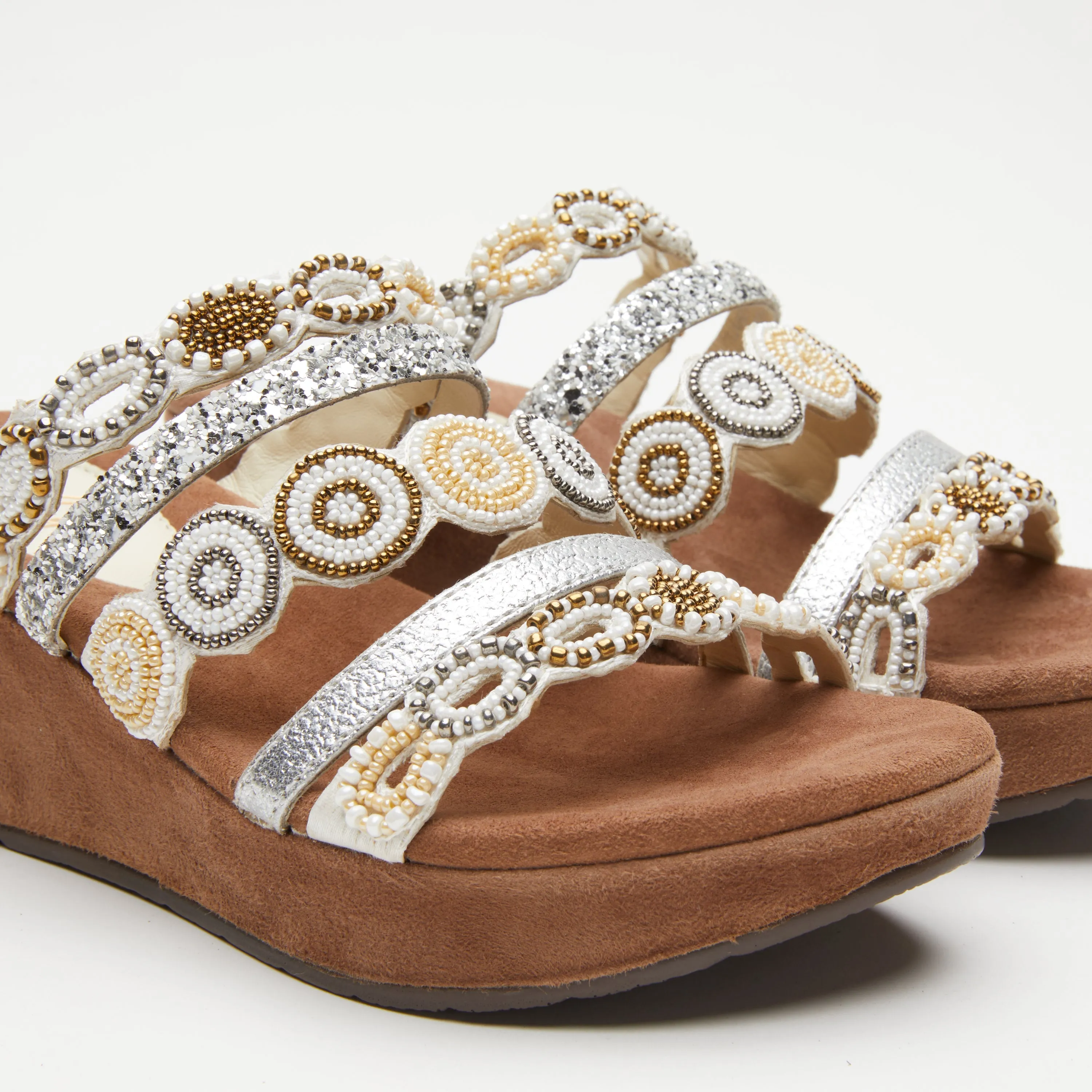 Spring Step Shoes  Azura Claretha Slide Sandal Women’s Beaded Suede Platform