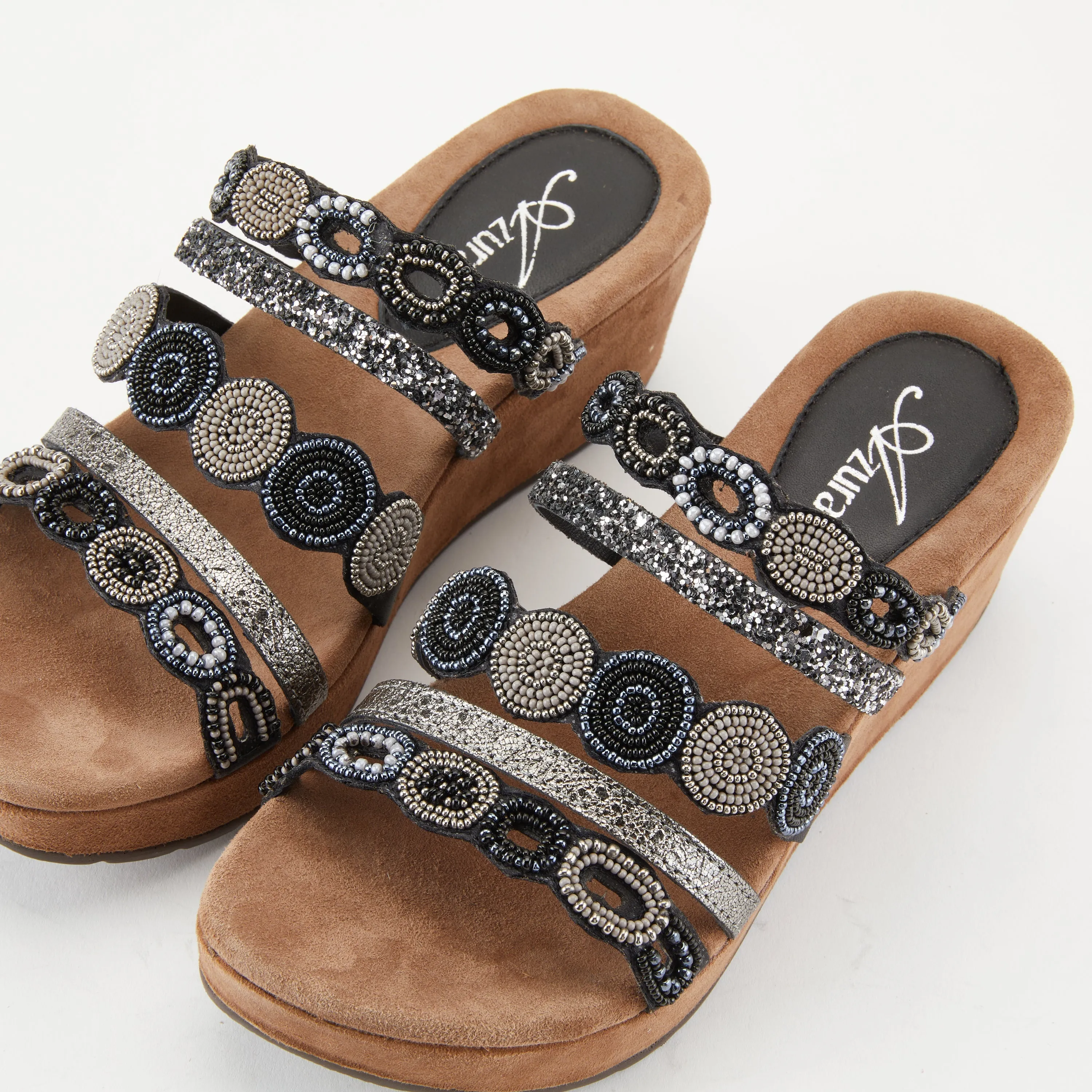 Spring Step Shoes  Azura Claretha Slide Sandal Women’s Beaded Suede Platform