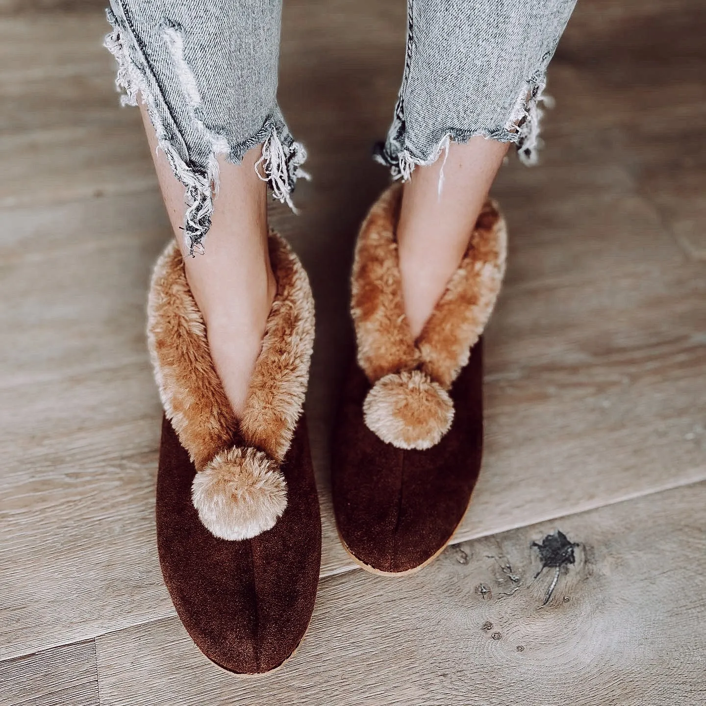 Suede Slipper Boots in Chestnut