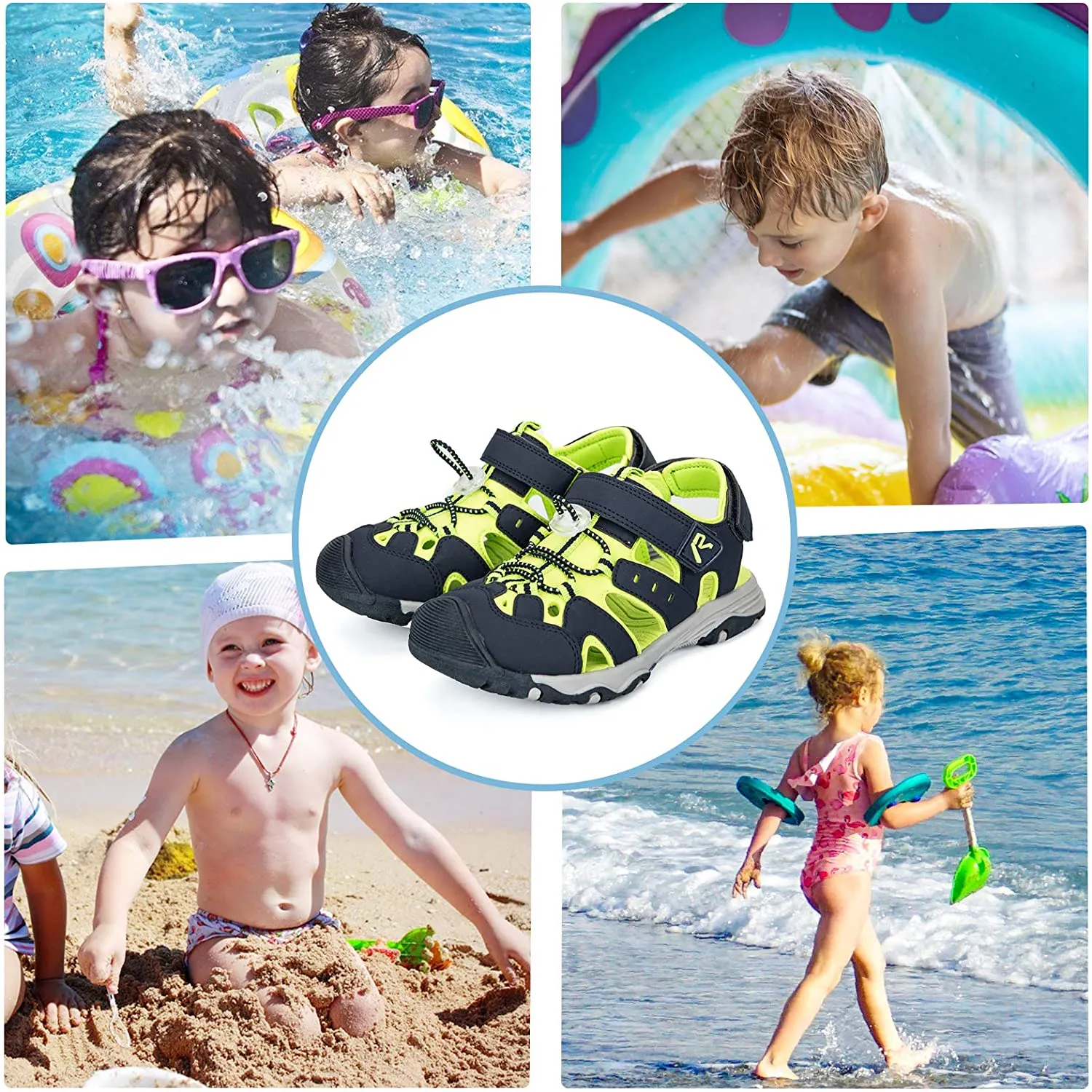 Toddler Sandals Outdoor Summer Water Shoes for Boys & Girls Black Green -- K Komforme