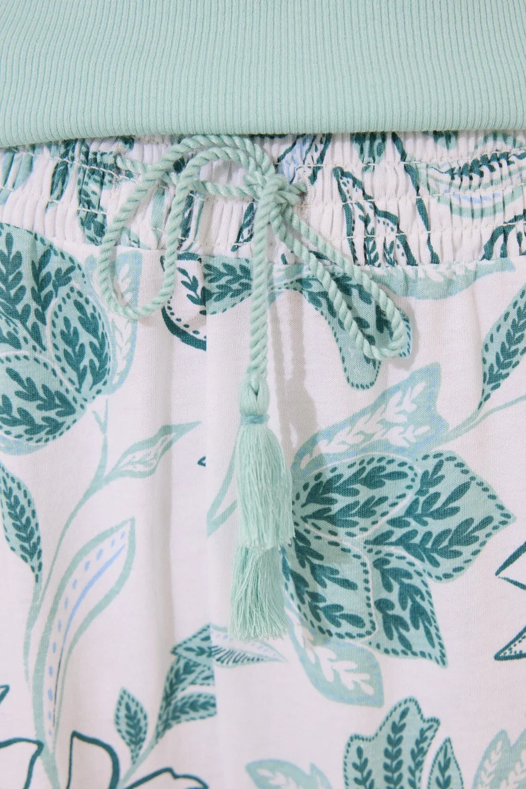 Turquoise green long pyjamas with flowers - Green