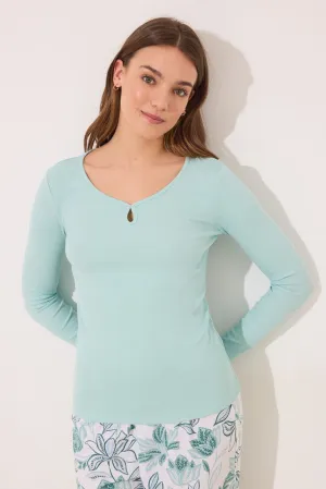 Turquoise green long pyjamas with flowers - Green