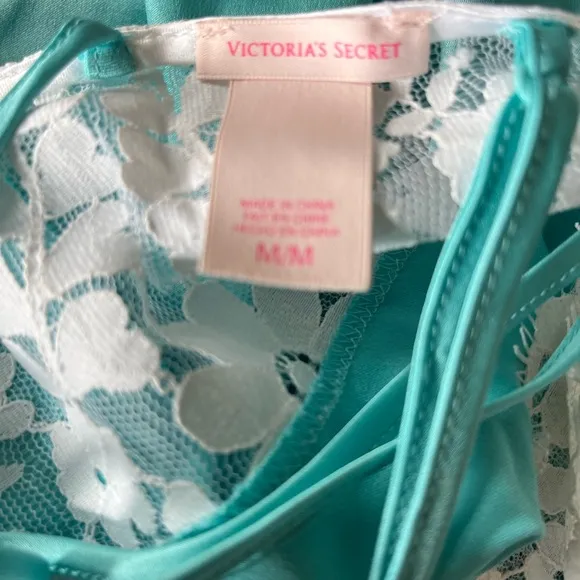 Victoria’s Secret Size M Blue Lace Trim Slip Sleep Dress NWOT