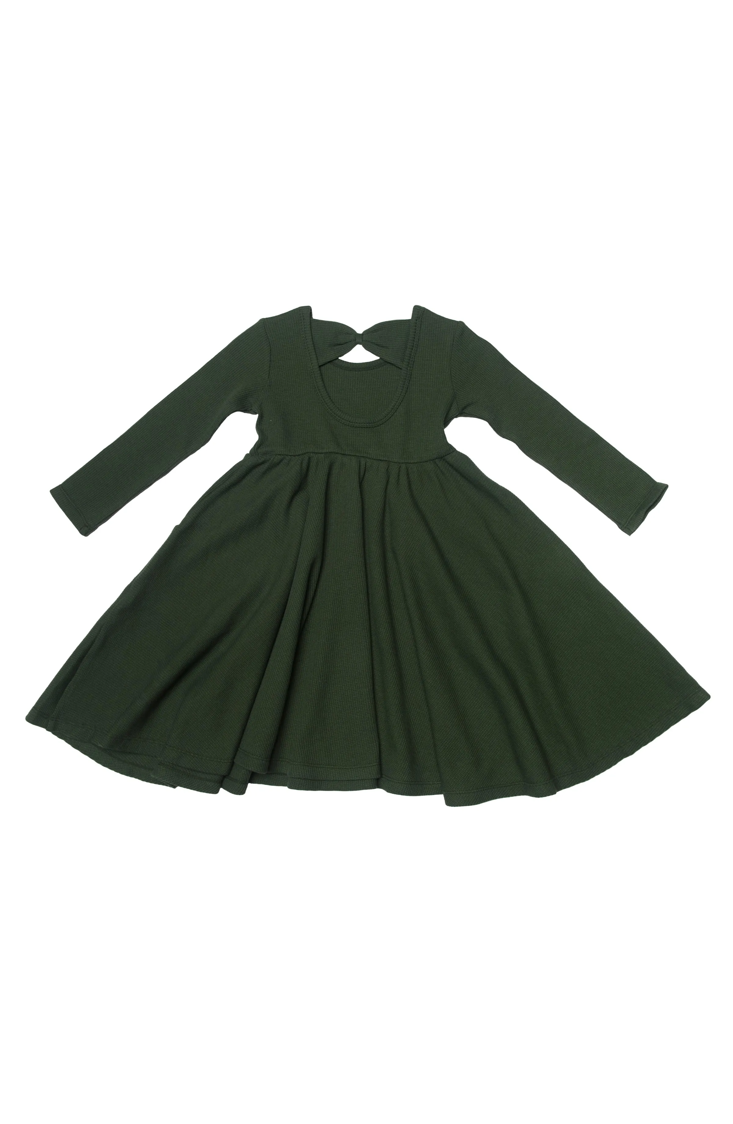 Waffle Long Sleeve Skater Dress - Spruce Green