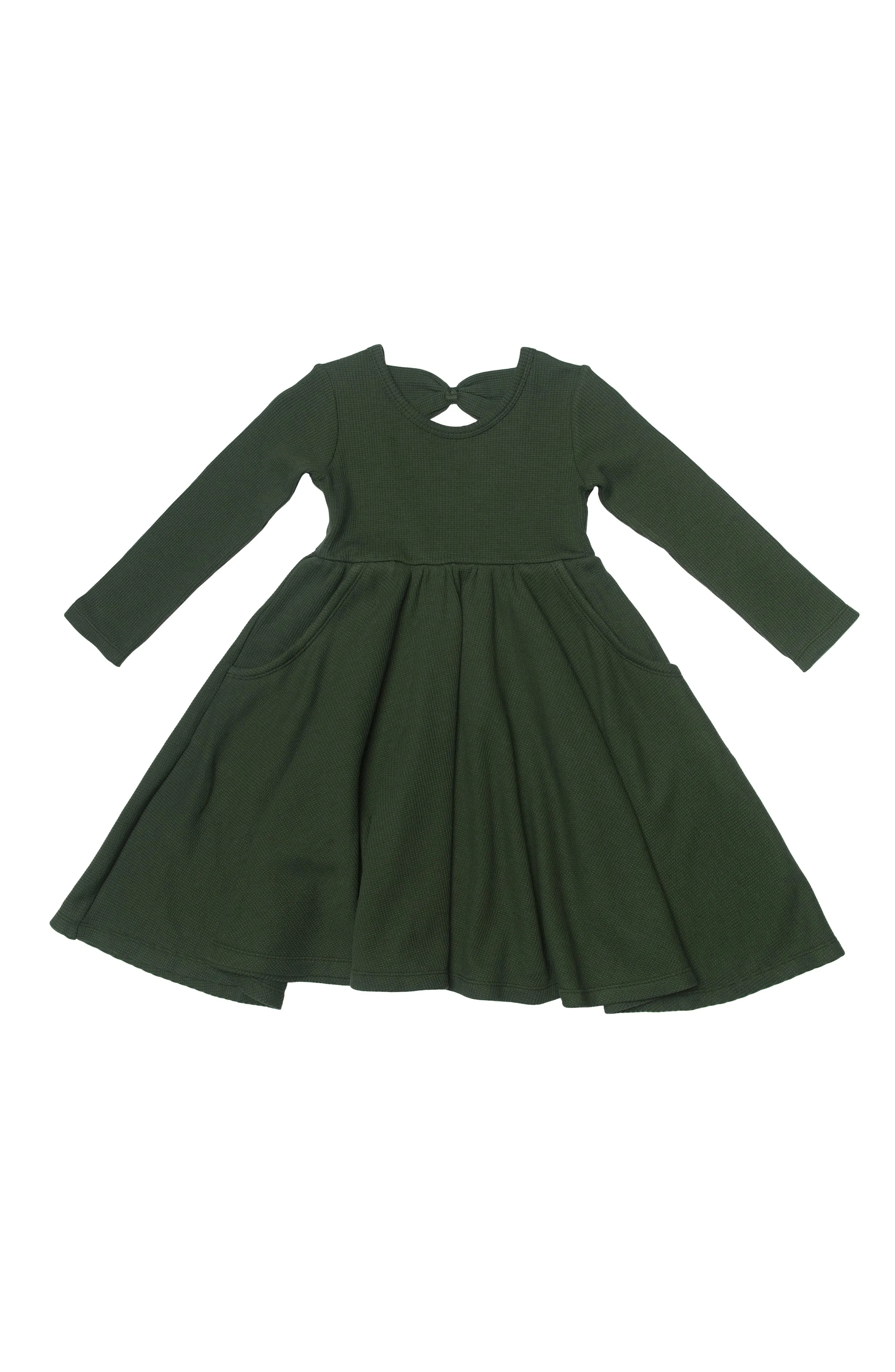 Waffle Long Sleeve Skater Dress - Spruce Green