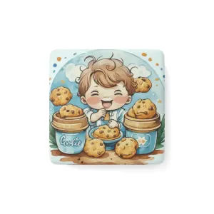 Whimsical Kid Eating Cookies Porcelain Magnet