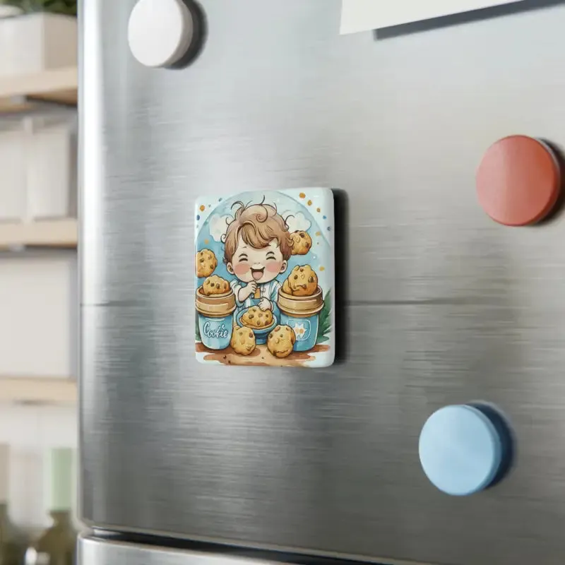Whimsical Kid Eating Cookies Porcelain Magnet