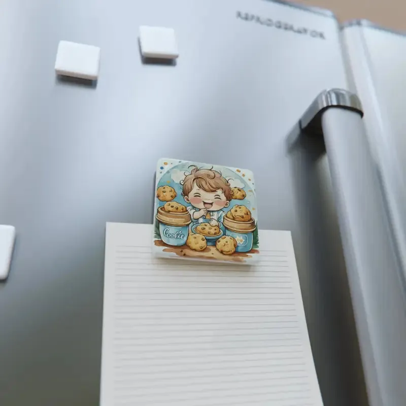 Whimsical Kid Eating Cookies Porcelain Magnet