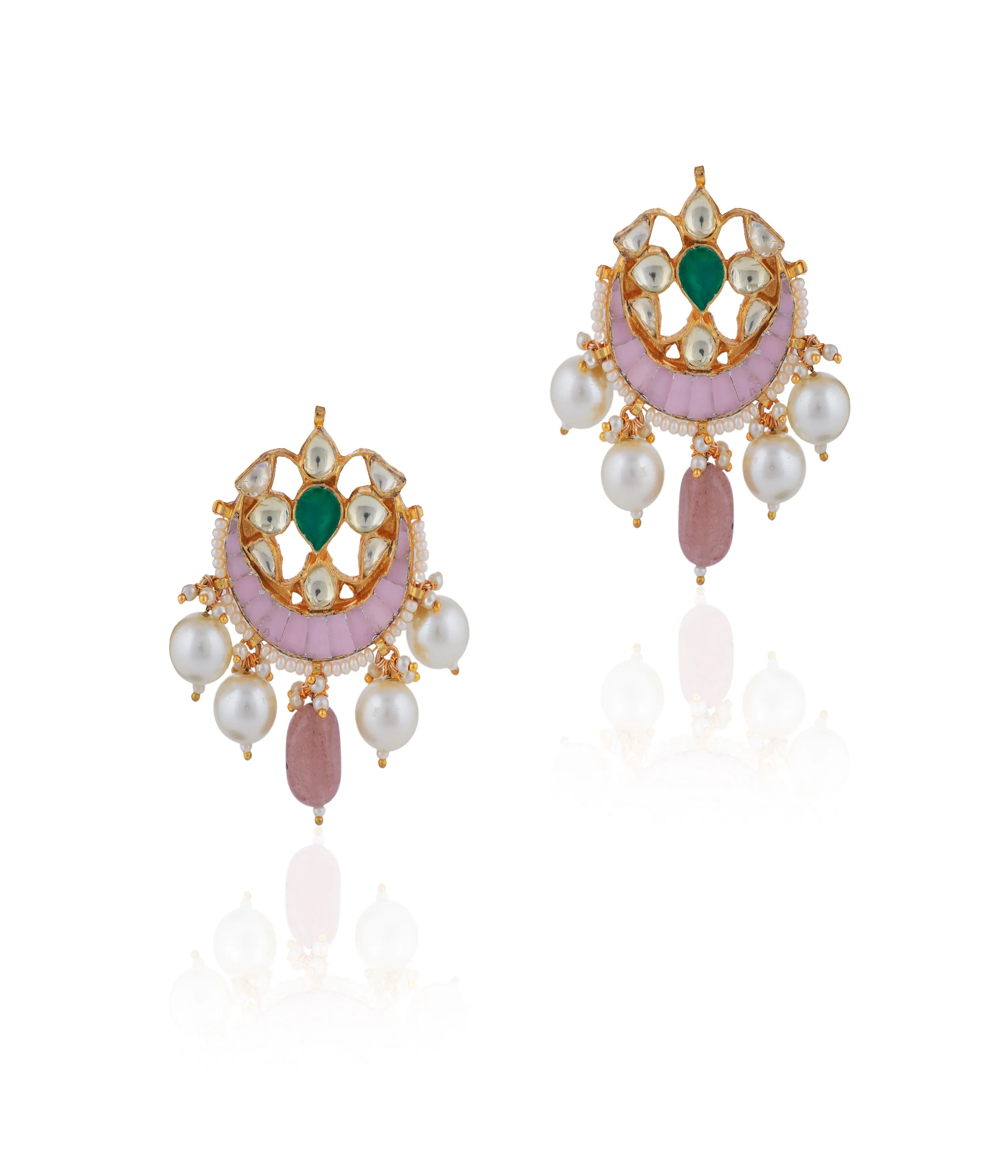 White Beaded Choker with Light Pink Stone Earrings