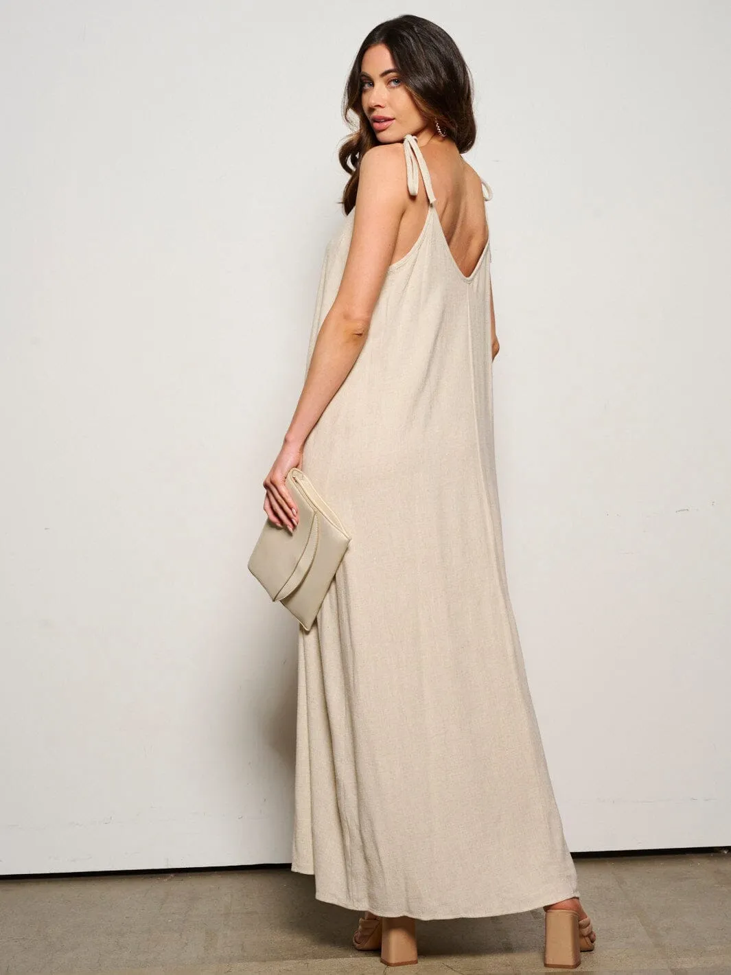 WOMEN'S SLEEVELESS ADJUSTABLE V-NECK MAXI DRESS