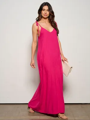 WOMEN'S SLEEVELESS ADJUSTABLE V-NECK MAXI DRESS