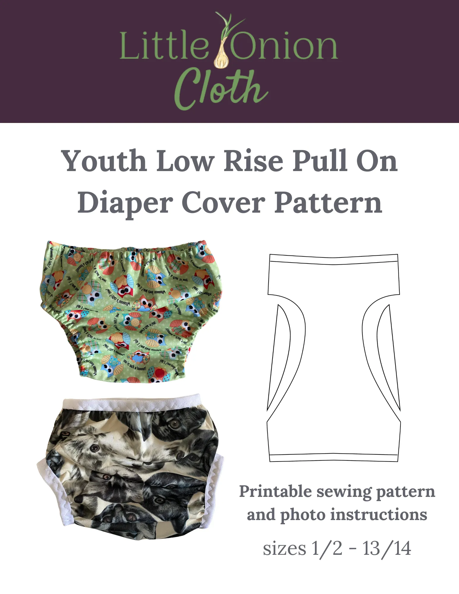 Youth Low Rise Pull On Diaper Cover Sewing Pattern