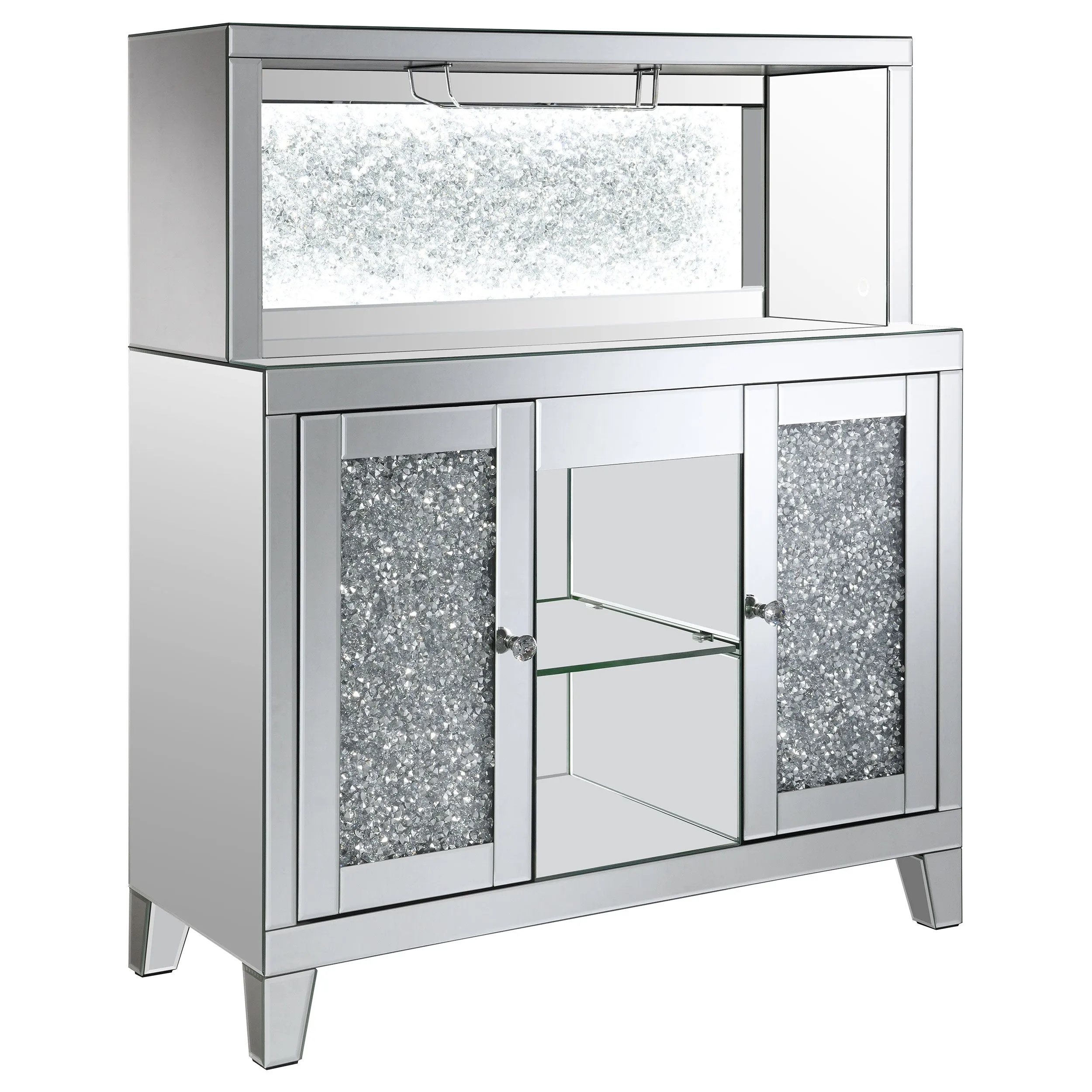 Yvaine 2-door Mirrored Acrylic Home Bar Wine Cabinet Silver